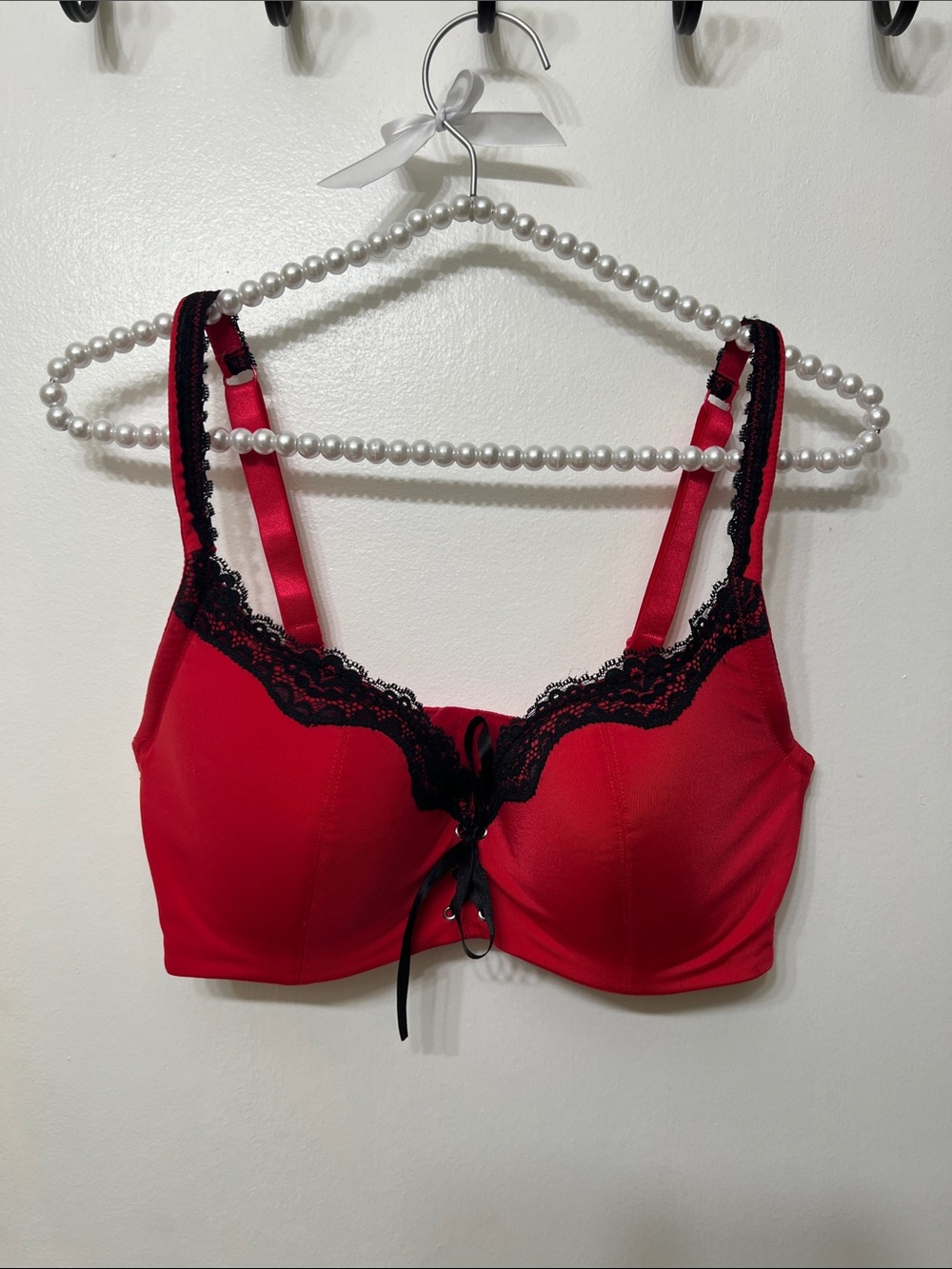 Red Lace-Trim Balconette Bra - Unbranded